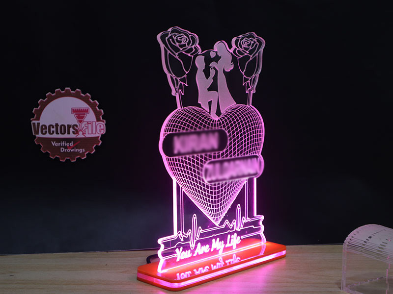 Laser Cut 3D Illusion Heart Couple Lamp Romantic Wedding Acrylic Light Design
