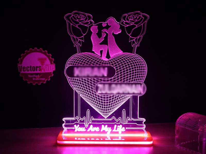 Laser Cut 3D Illusion Heart Couple Lamp Romantic Wedding Acrylic Light Design