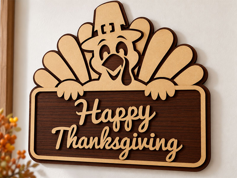 Paper Wallet Generator Laser Cut Wooden Happy Thanksgiving Turkey Wall Art Decor | Vectors File