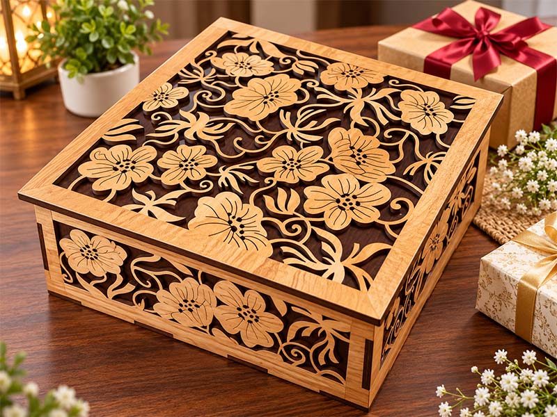Paper Wallet Generator Laser Cut Floral Wooden Gift Box with Decorative Flower Design ...