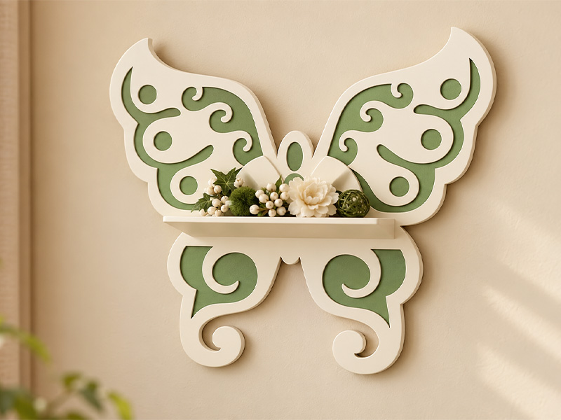 Laser Cut Butterfly Shaped Decorative Wall Shelf Design | Vectors File