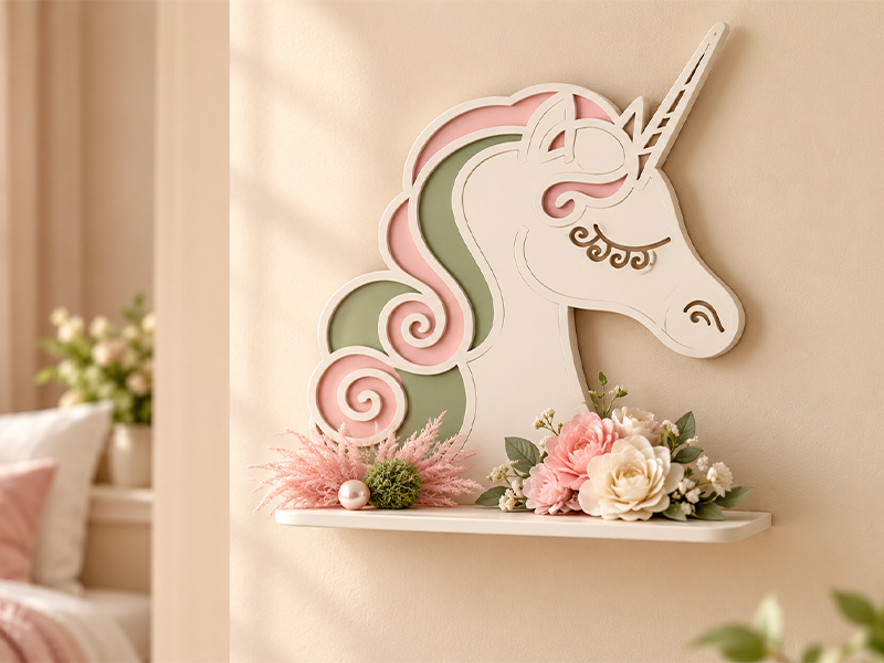 Paper Wallet Generator Laser Cut Unicorn Shaped Decorative Wall Shelf Design | Vectors File