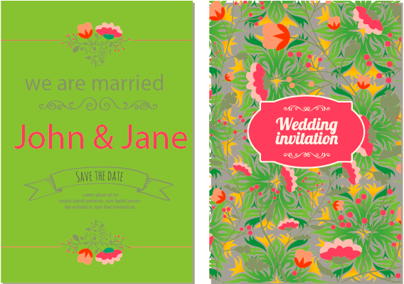 2 Wedding invitations with flowers Free Vector