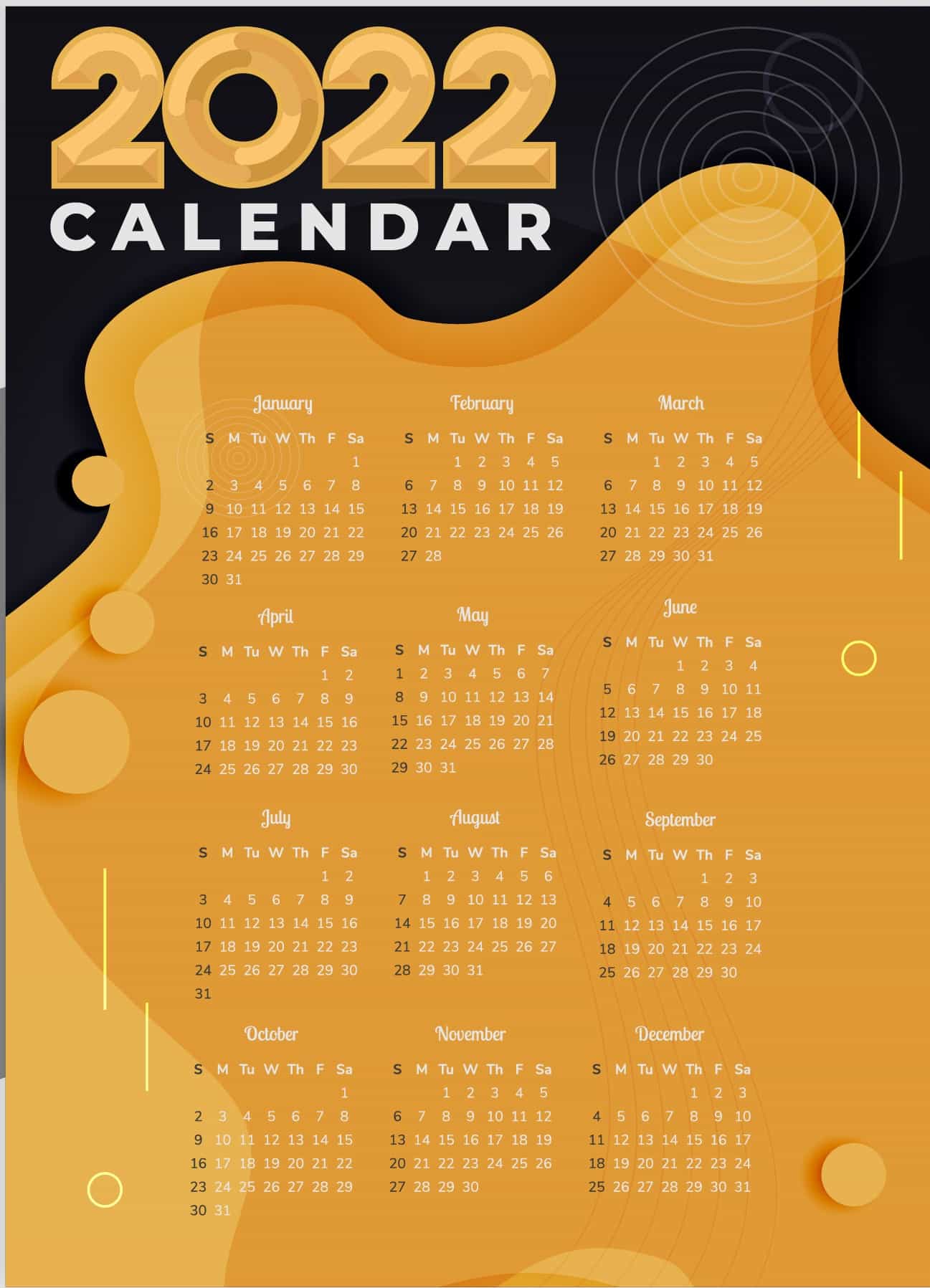 2022 Calendar Template Contrast Retro Abstract Decor Vector File
