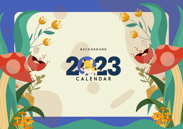 2023 Calendar Background Template Cute Elegant Flowers Scene Kitty Decor Free Vector