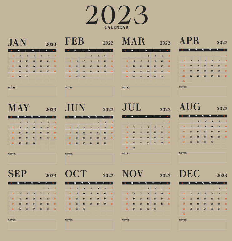 2023 Calendar Simple Design Template Free Vector
