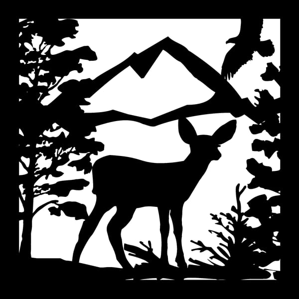 24 X 24 Deer Fawn Eagle Mountains Plasma Art DXF File DXF Vectors File Free Download.