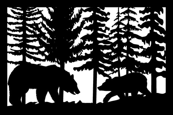 24 X 36 Bear Cub Trees Plasma Art CNC Laser Cut Free DXF File
