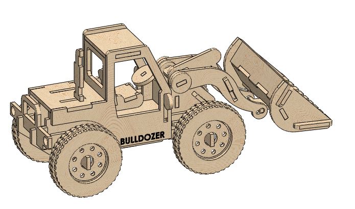Wooden Bulldozer Toy 3D Puzzle Laser Cutting CDR File