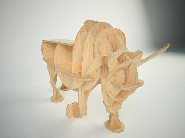CNC Laser Cut 3D Puzzle Bull Wooden Shelf Vector DXF File