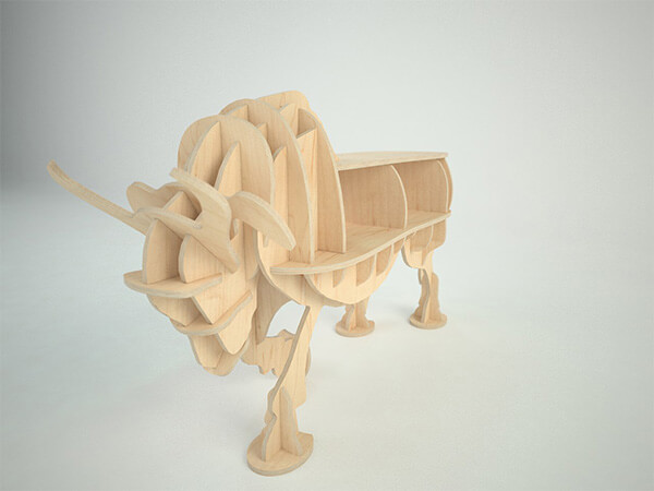 CNC Laser Cut 3D Puzzle Bull Wooden Shelf Vector DXF File