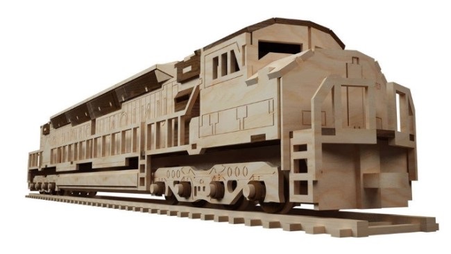 Laser Cut Wooden 3D Puzzle Locomotive Vector Free DXF File DXF File