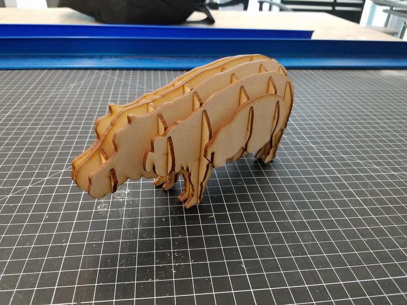 3D Animal Puzzle Hippo Toy Wooden Model Free Laser Cut File