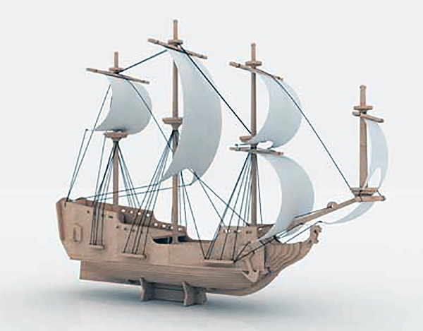 3D Wooden Puzzle Pattern of a Pirate Ship Model PDF Free Laser Cut File