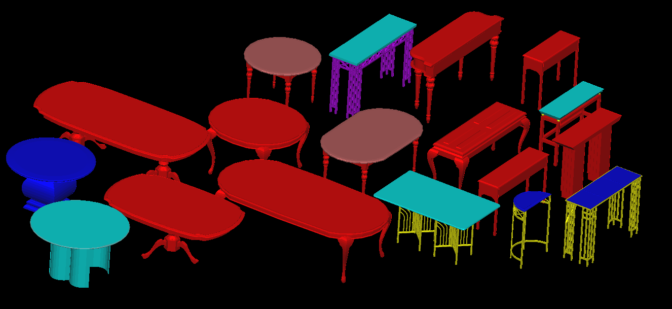 Table Collection 3D Model DWG File