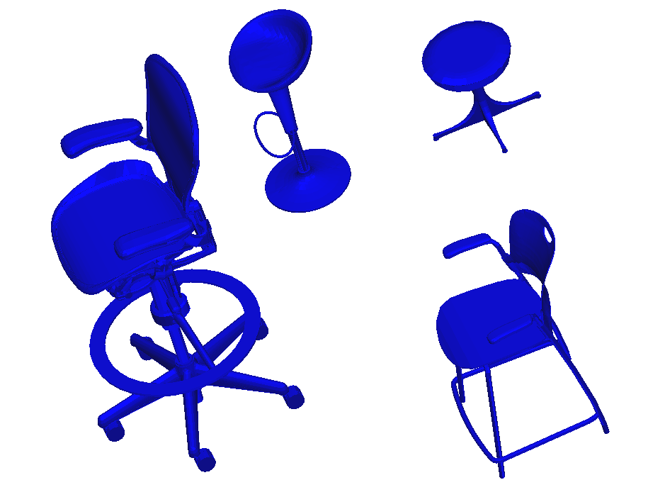 3D Pedestal Stool and Chair Model DWG File