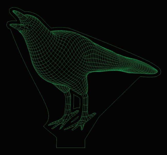 Laser Engraving Crow 3D Illusion Led Lamp Vector CDR File