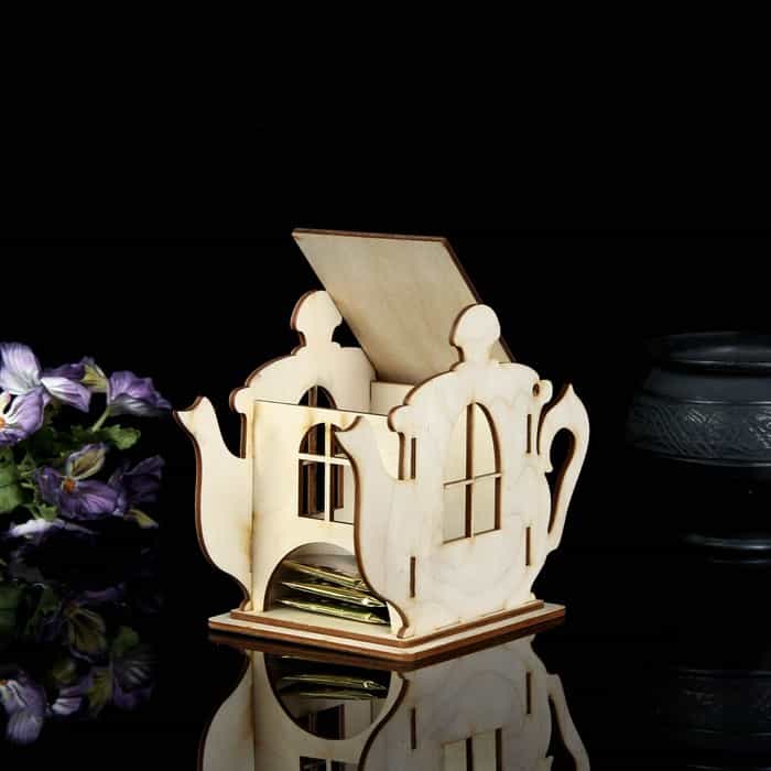 Laser Cut Wooden Teapot Shaped, Tea House, Tea Bag Dispenser Vector File