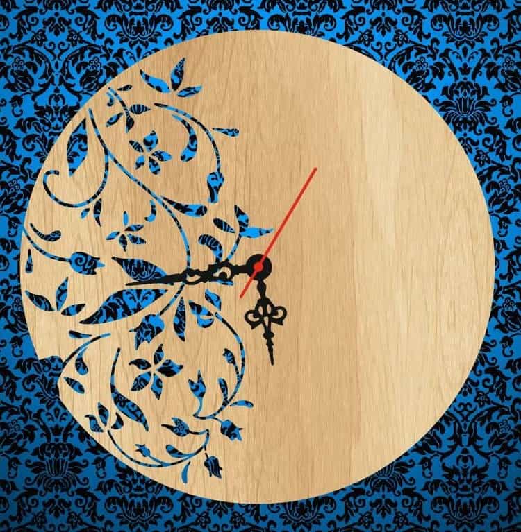 Laser Cut Contemporary Floral Clock, Wooden Wall Clock Vector File