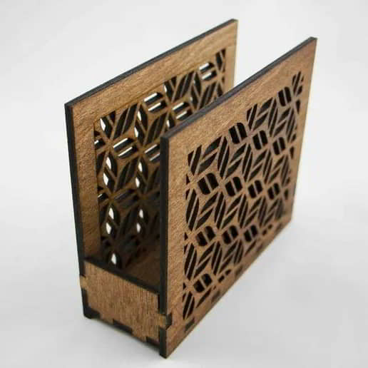 Laser Cut Wooden Carved Napkin Holder, Wooden Napkin Stand Vector File