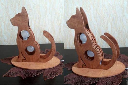 Laser Cut Wooden Cat Lamp, Wooden 3D Animal Lamp Vector File