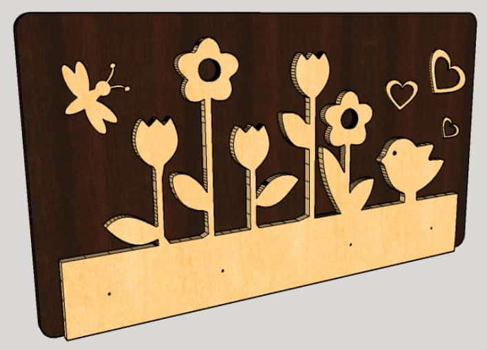 Laser Cut Wooden Wall Key Holder Flowers Vector File