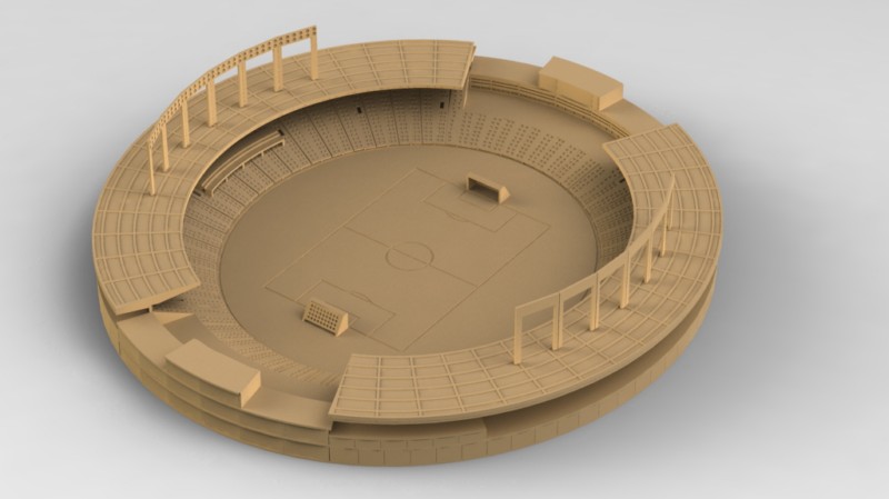 Laser Cut Round Soccer Stadium 3D Building Model CDR, DXF and PDF File
