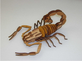 Laser Cut 3D Wooden Puzzle Scorpion Model CDR, DXF and PDF File