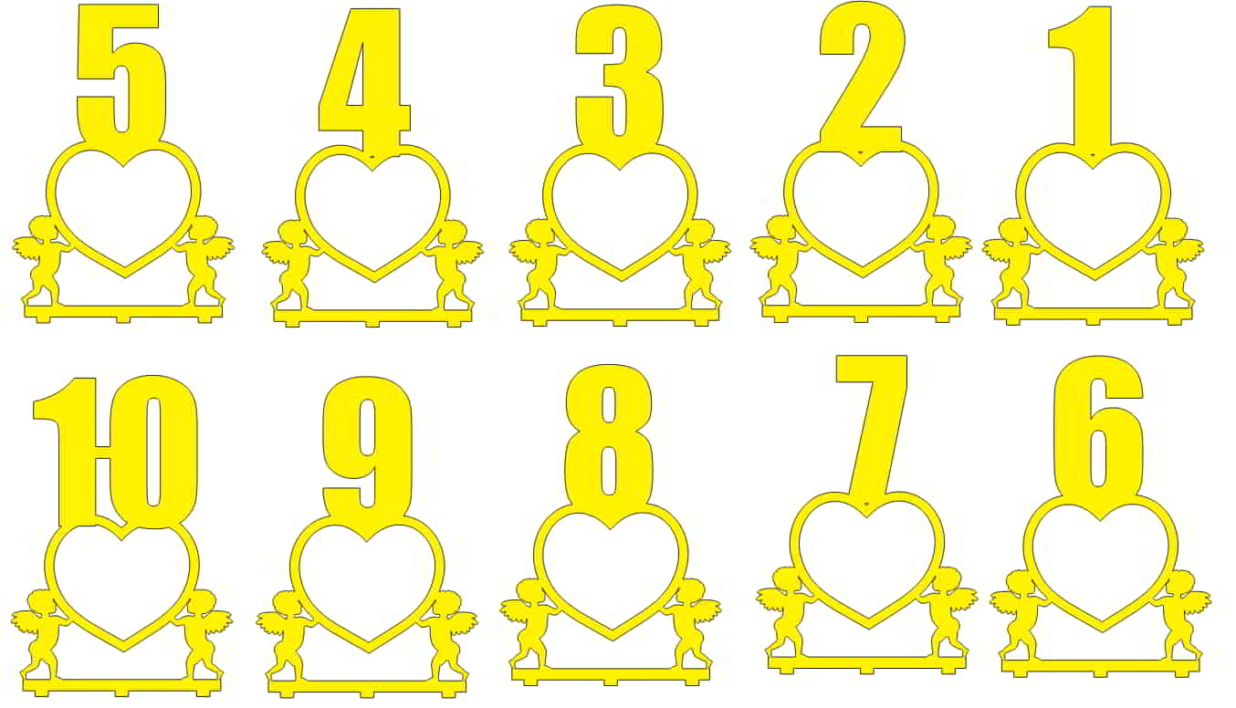 Laser Cut Numbers on the Table, Birthday Cake Topper Set CDR, DXF Vector File