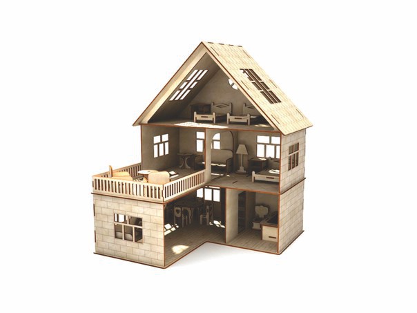 Laser Cut 3D Wooden Doll House CDR and DXF Vector File