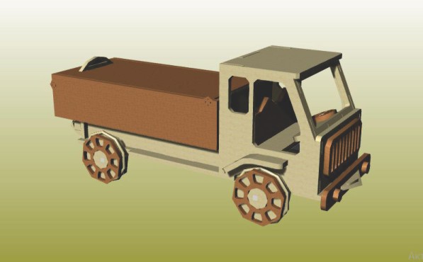 Laser Cut Wooden Truck Toy Model CDR and DXF File