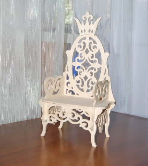 Laser Cut Royal Doll Throne Miniature Dollhouse Throne Barbie Chair 12mm CDR File