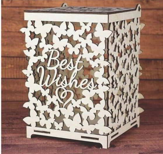 Laser Cut Wedding Wishing Gift Card Box with Quote Best Wishes 4mm Free Vector
