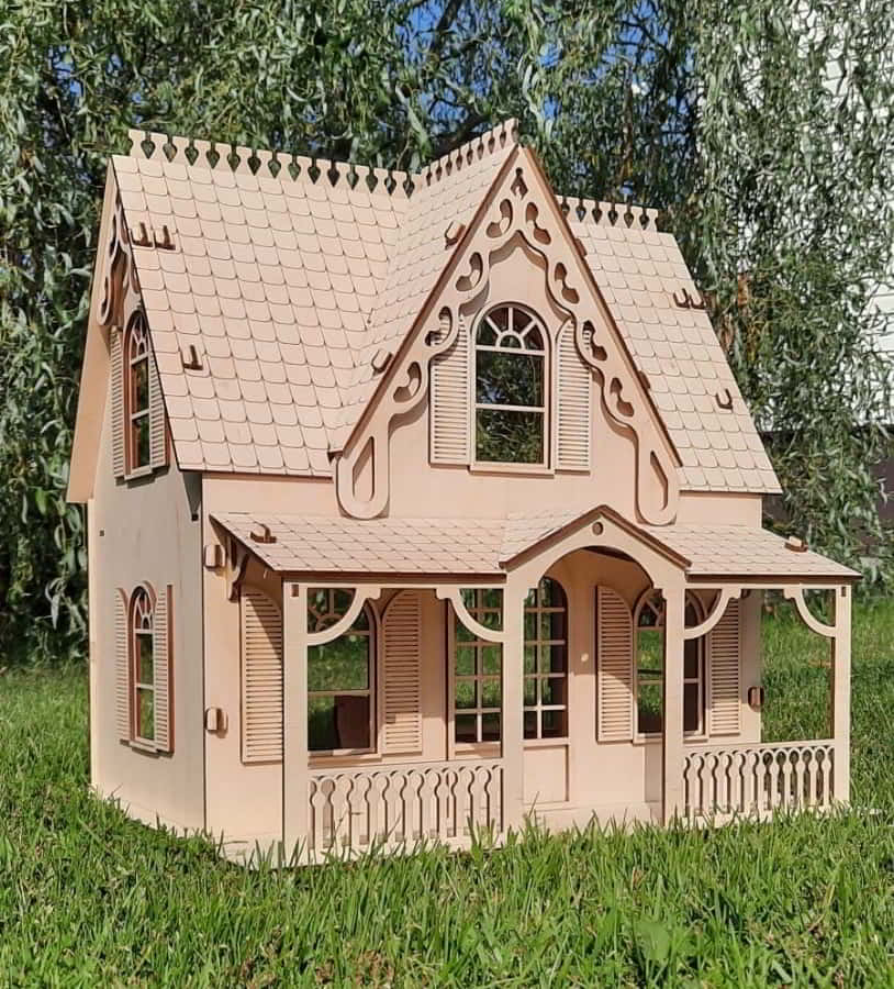 Laser Cut Double Story Wooden Toy Doll House Free Vector