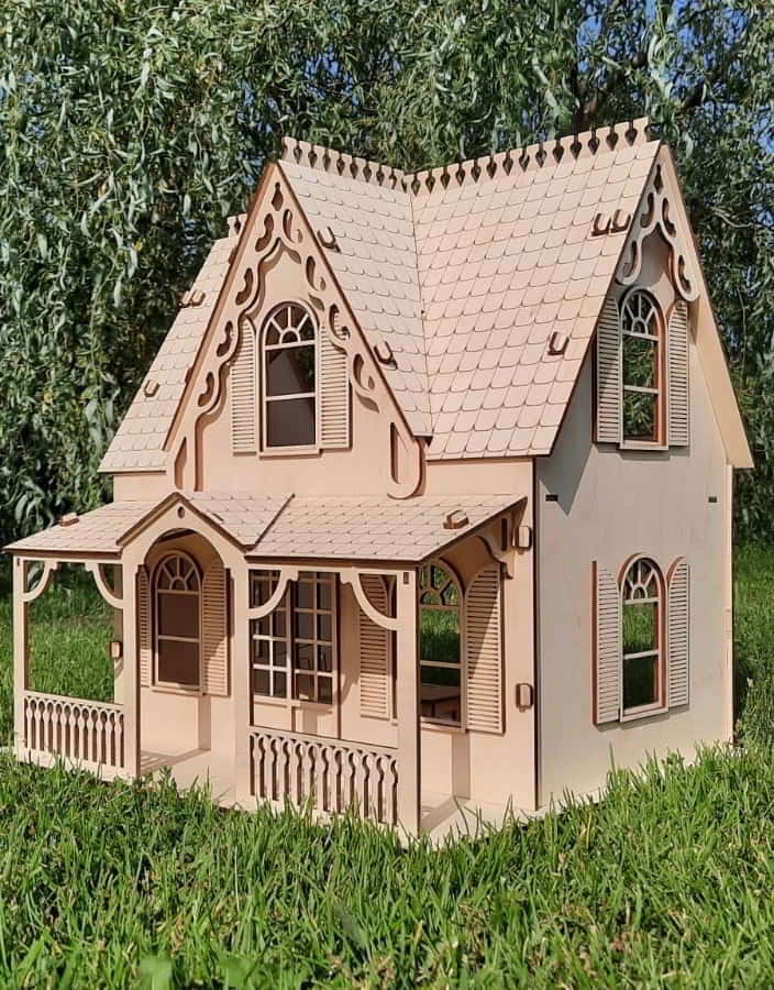 Laser Cut Wooden Toy House 2 Story Dollhouse DXF File