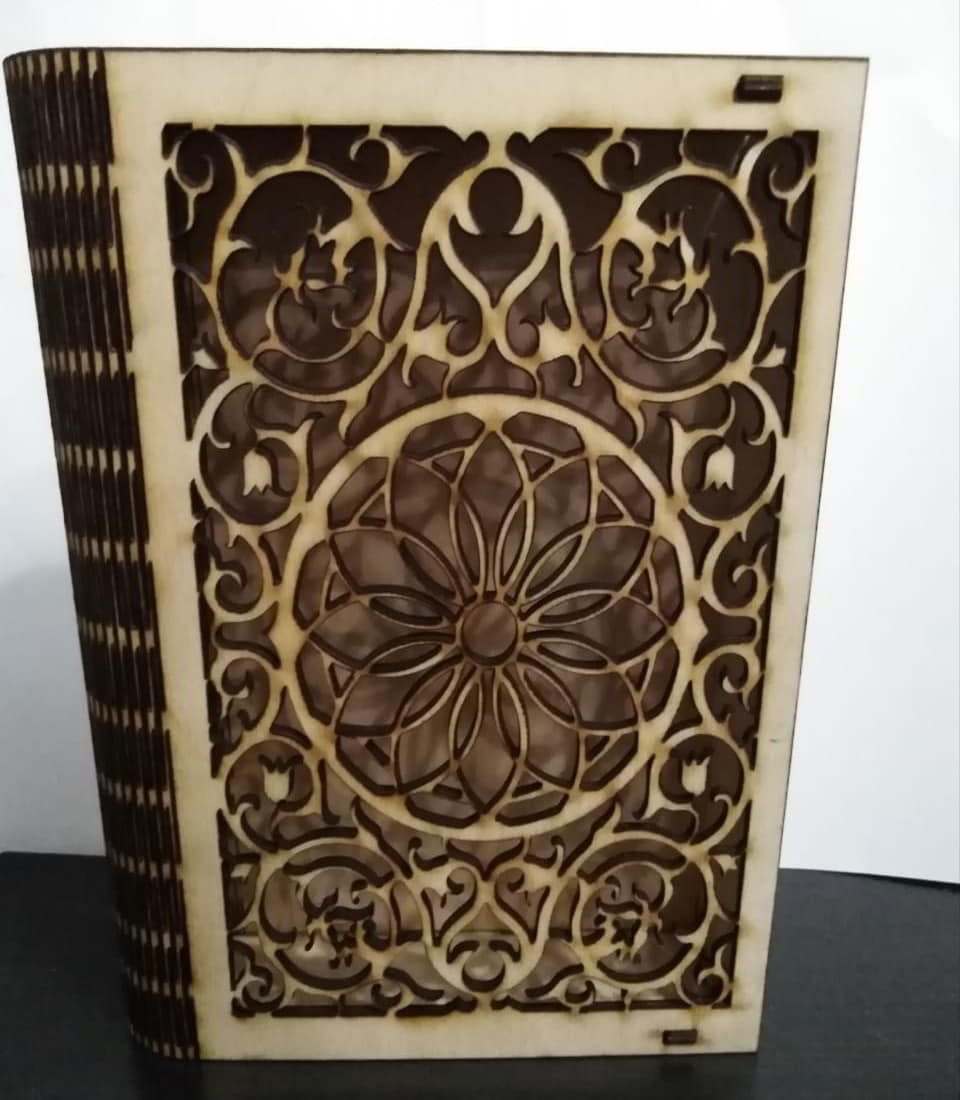 Laser Cut Decor Wooden Book Box with Folding Lid, Wooden Book Case Free Vector