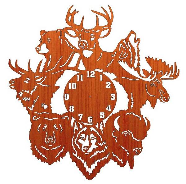 Laser Cut Wall Clock Silhouettes of the Heads of Animals CDR File