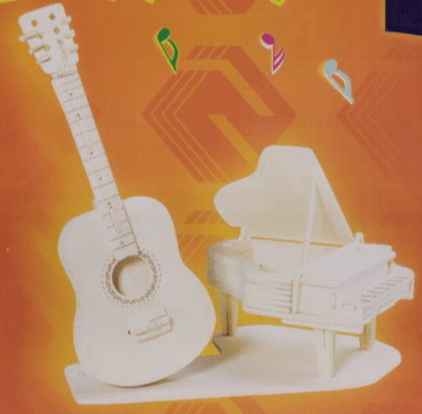 Laser Cut 3D Puzzle Guitar and Piano Layout Model CDR File