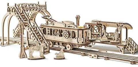 Laser Cut 3D Wooden Puzzle Train Model with Train Stations Model CDR File