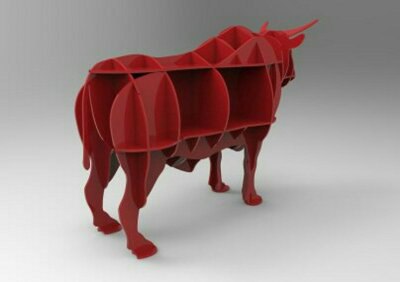 Laser Cut Bull 3D Puzzle Shelf Plan, Wooden Animal Shelf CDR File