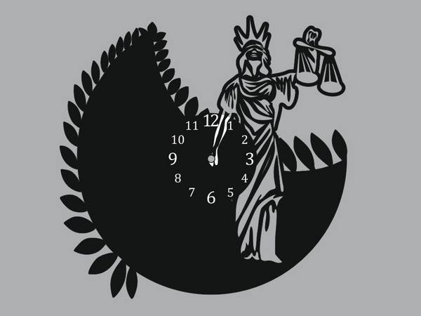 Laser Cut Justice Wall Clock, Office Judge Court Decoration Wall Clock DXF File