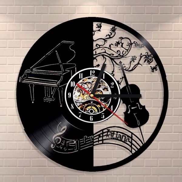 Laser Engraving Piano Clock with Violin and Notes CDR File