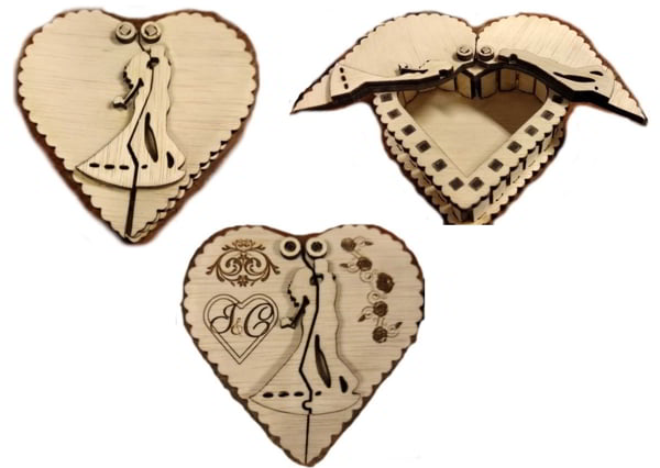 Laser Cut Wooden Heart Ring Box Wooden Jewelry Box CDR File