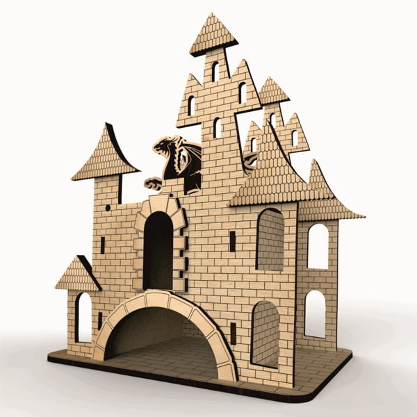 Laser Cut 3D Wooden Tea Castle Building Model CDR File
