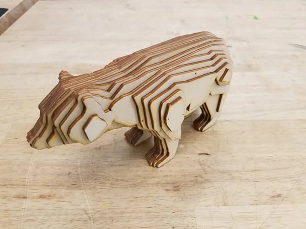 Laser Cut 3D Wooden Bear Model, 3D Animal Puzzle Vector File
