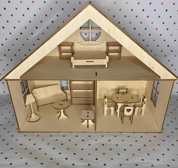 Laser Cut Wooden Dollhouse with Furniture CDR File