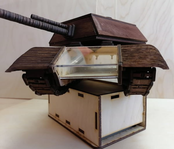 Laser Cut 3D Wooden Army Tank Piggy Bank Saving Money Vector File