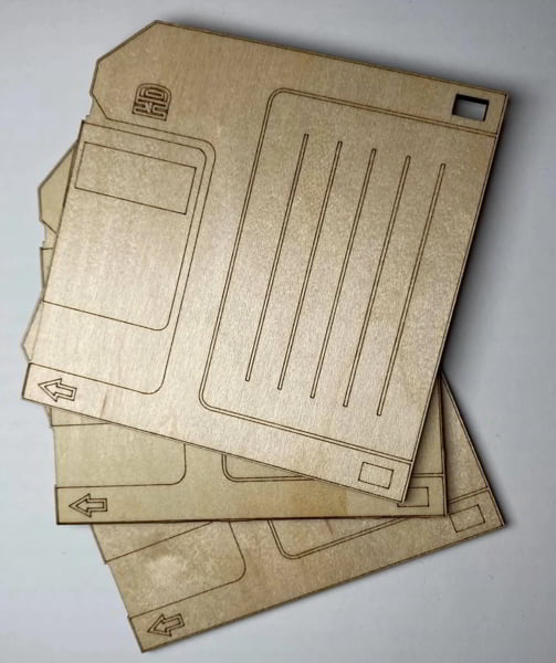 Laser Cut 3.5 Inch Wooden Floppy Disk Coasters Vector File
