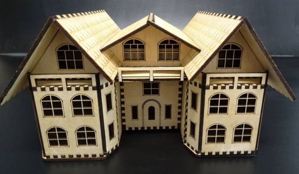 Laser Cut Wooden Doll House Model Architecture 3D Puzzle Model CDR File