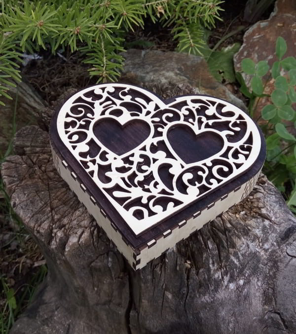 Laser Cut Two Hearts Gift Box Wooden Chocolate Box Vector File
